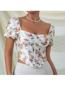 Sexy Low-cot Floral Short sleeve Corset for women