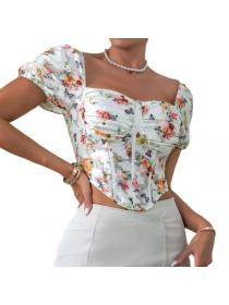 Sexy Low-cot Floral Short sleeve Corset for women