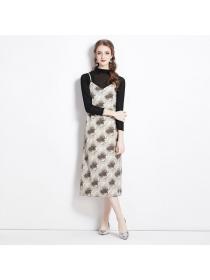 European style Autmn fashion Knitted Sling dress 2 pcs set