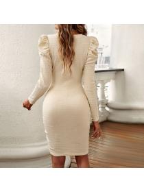 European style Casual Solid color Elegant dress 