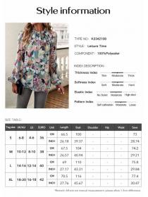 European style Casual Printed Round collar Blouse 
