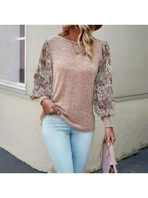 European style Casual Round collar Long sleeve top
