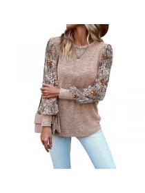 European style Casual Round collar Long sleeve top