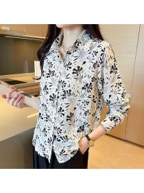 Korean style Autumn fashion Matching Long sleeve Floral blouse 