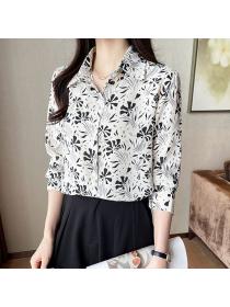 Korean style Autumn fashion Matching Long sleeve Floral blouse 