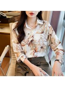 Korean style Retro fashion Printed Matching blouse 