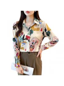 Korean style Retro Autumn fashion Printed blouse 
