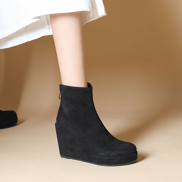 New style Winter Fashion Round head Matching Wedge heel boots
