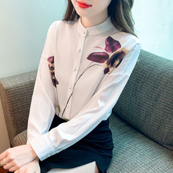 Korea style Elegant Silk Long sleeve blouse