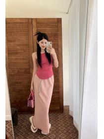 Korea style Sexy Irregular Tops Long skirt 2 pcs set