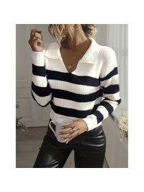 European style Autumn fashion Shirt collar Stripe Sweater 