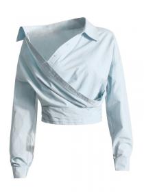 European style Dew shoulder Chic Fashion Long sleeve blouse 