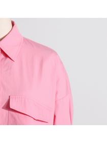 Vintage style Solid color Loose Polo collar Shirt 