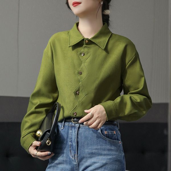 Korea style Retro Matching corduroy Long sleeve blouse