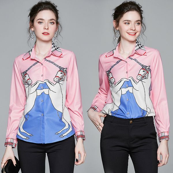 European style Fashion Printed Slim blouse