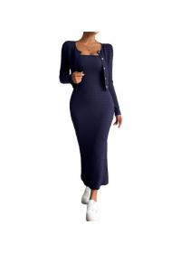 European style Elegant Fashion Long sleeve Top+Split dress 2 pcs set