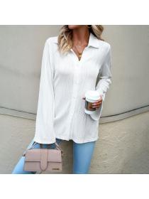 European style Casual Solid color Long sleeve shirt