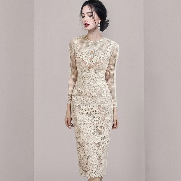 Korea style Elegant Slim Hip-full Round collar Dress