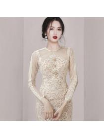 Korea style Elegant Slim Hip-full Round collar Dress 