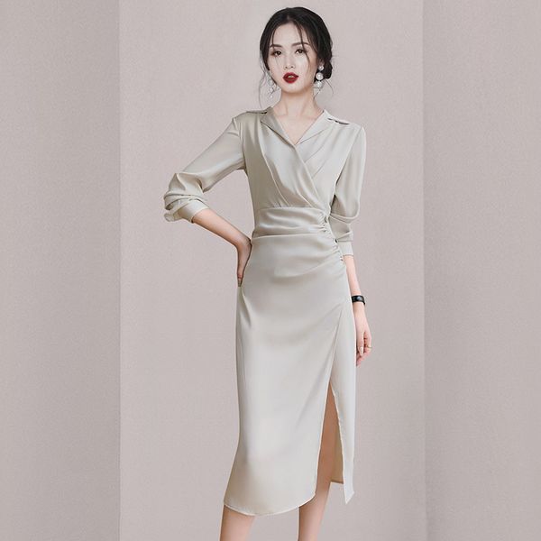 Korean style Elegant Split Long sleeve dress
