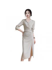 Korean style Elegant Split Long sleeve dress 