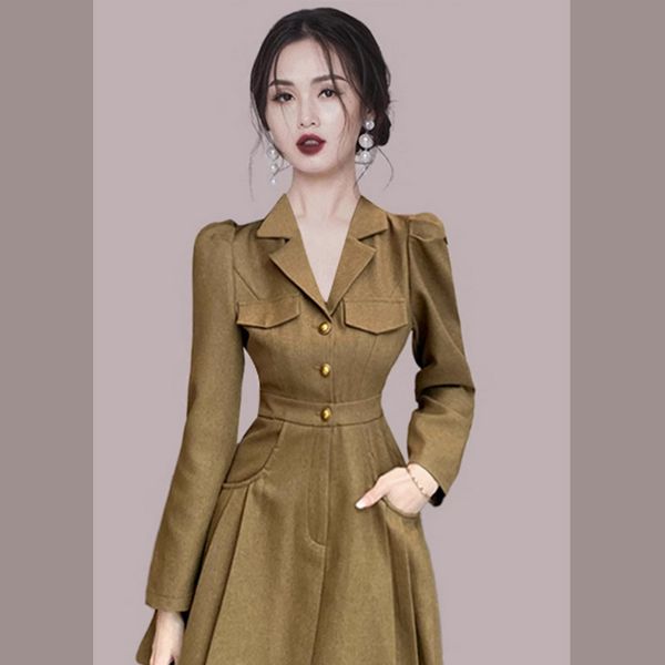 Korean style Elegant Slim Suit collar Dress