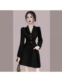 Korean style Elegant Slim Suit collar Dress 