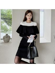 Korean style Sexy Round collar Knitting Hip-full dress 