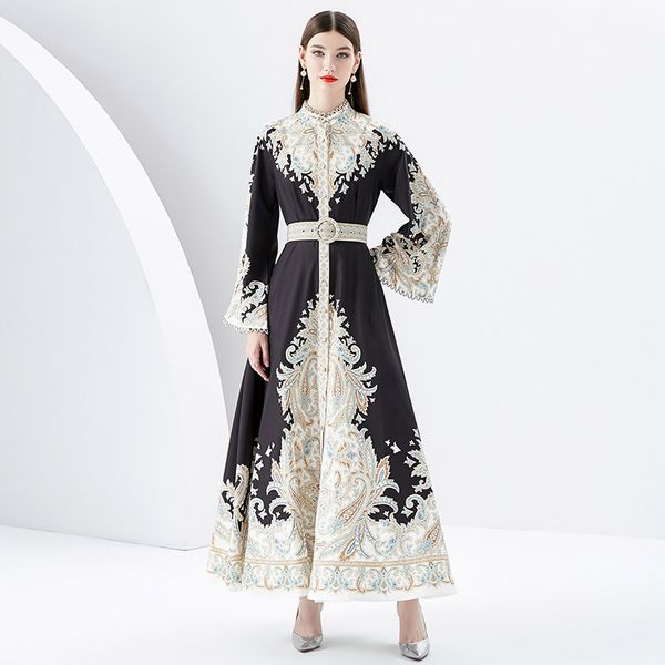 European style Autumn Lantern sleeve Elegant Maxi dress 