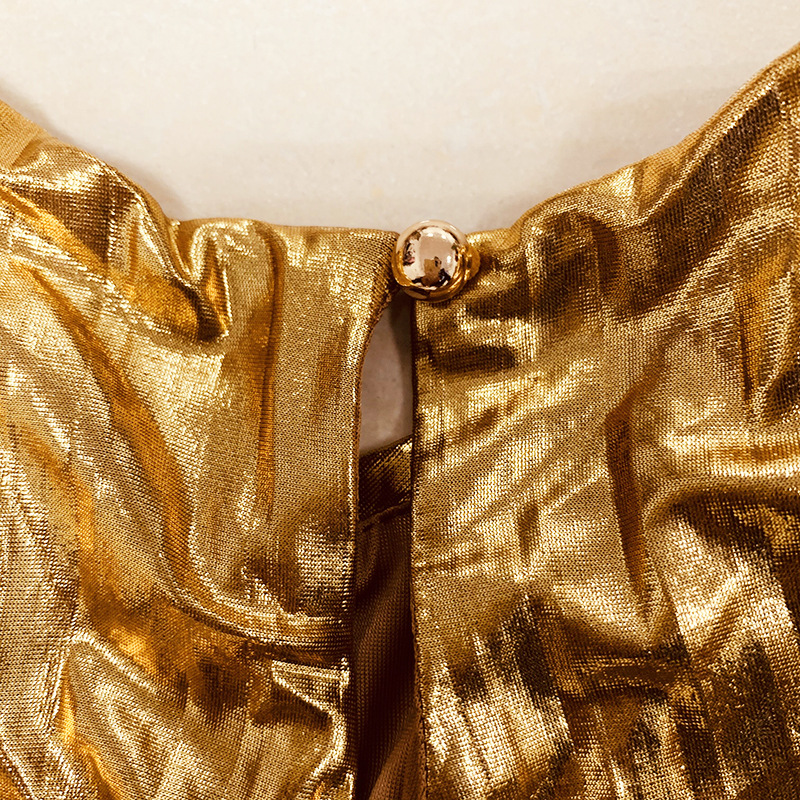 European style Skiny Golden Pleated Dress 