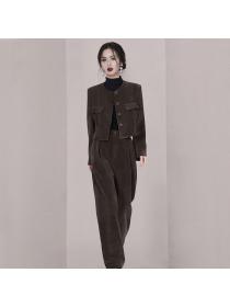 Korea style High waist Retro corduroy two-piece suit