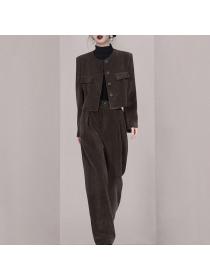 Korea style High waist Retro corduroy two-piece suit