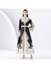 European style Autumn Lantern sleeve Elegant Maxi dress 