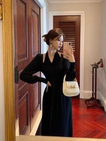 Korea style V neck Chic Fashion Long dress 