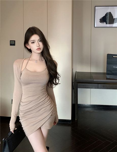 Korea style Slim Halter neck Hip-full dress