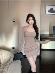 Korea style Slim Halter neck Hip-full dress 