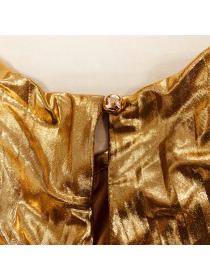 European style Skiny Golden Pleated Dress 