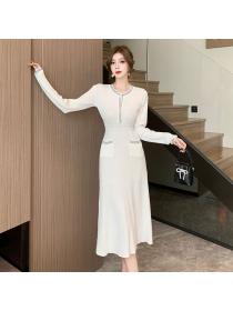 Korea style Slim Round collar Knitted dress  