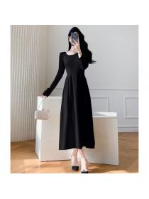 Korea style Elegant Black Knitted Dress 