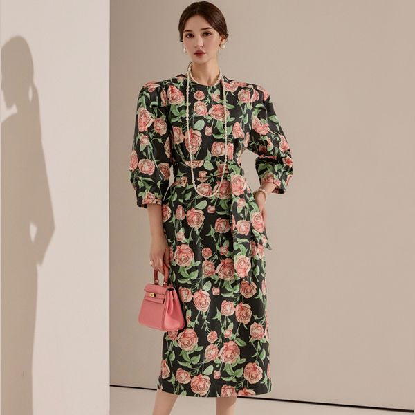 Korea style Elegant Flower Slim dress