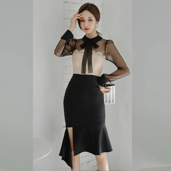 Korea style Elegant Sexy Long sleeve Fishtail dress