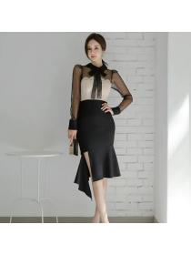 Korea style Elegant Sexy Long sleeve Fishtail dress 