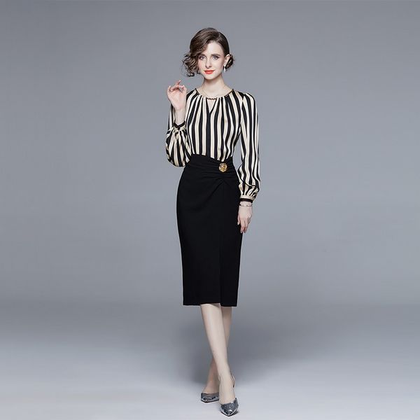European style Elegant Stripe Hip-full dress