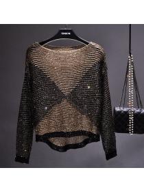 European style Sequins Round collar Long sleeve top