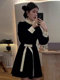 Vintage style Black Velvet Long sleeve dress