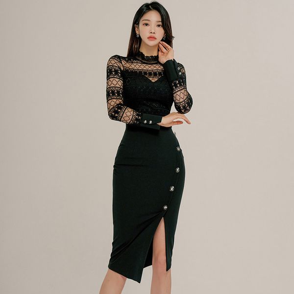 Korea style Fashion Lace Hip-full dress