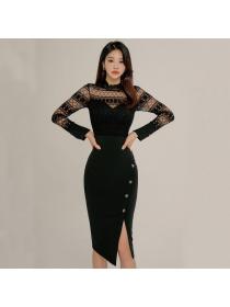 Korea style Fashion Lace Hip-full dress 