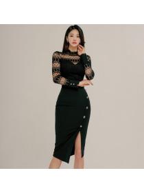 Korea style Fashion Lace Hip-full dress 