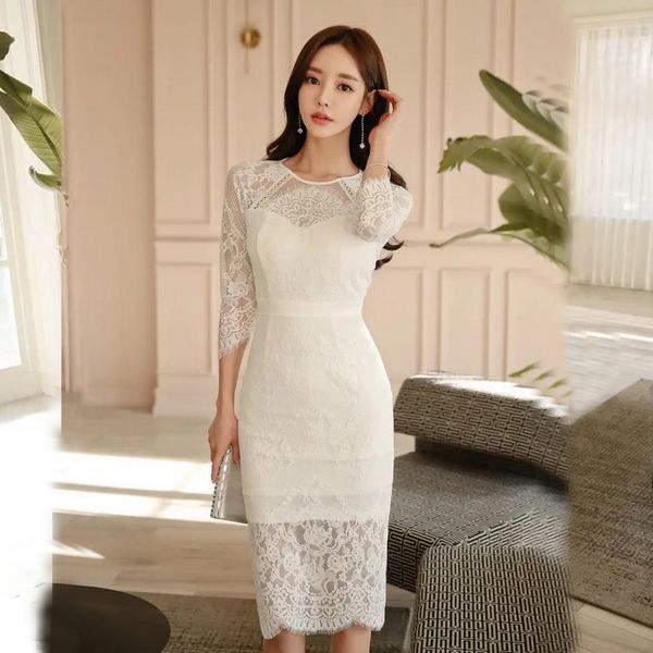 Korea style Sexy Lace Long sleeve dress