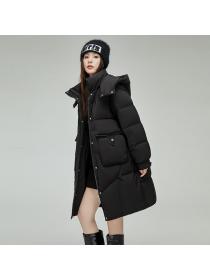 Korean style Winter fashion Long Solid color Down jacket